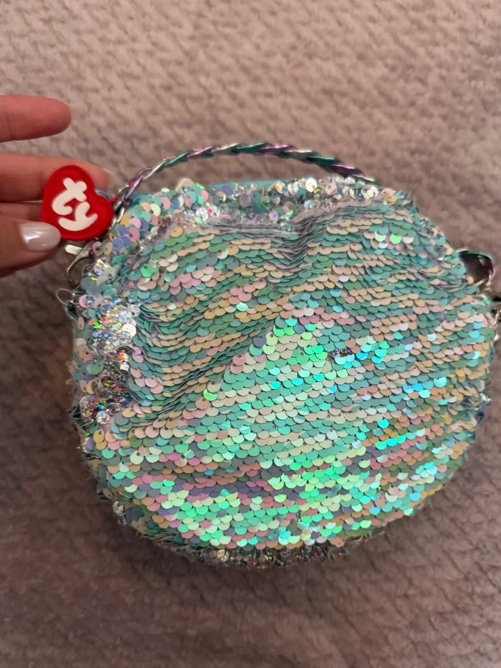 Ty Sequin Cat Crossbody Bag in Iridescent/Pink NWT 🌸✨